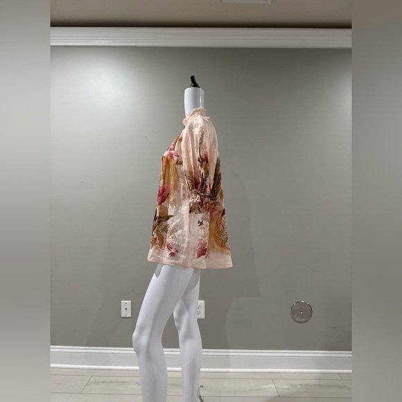 $595 ZIMMERMANN
embellished shirred floral-print ramie blouse size 2/us8 - Picture 8 of 10